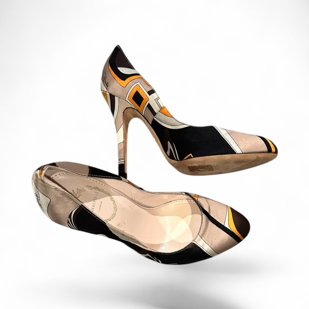 EMILIO PUCCI SATIN GEOMETRIC PRINT HEELS PUMPS SHOES